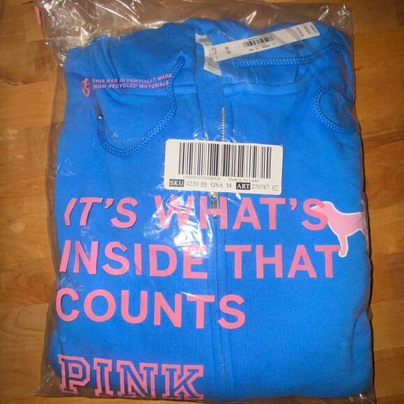 PINK Victoria's Secret Ivy Fleece Campus Full-Zip Hoodie Blue Charge big dog MIP - Picture 3 of 6